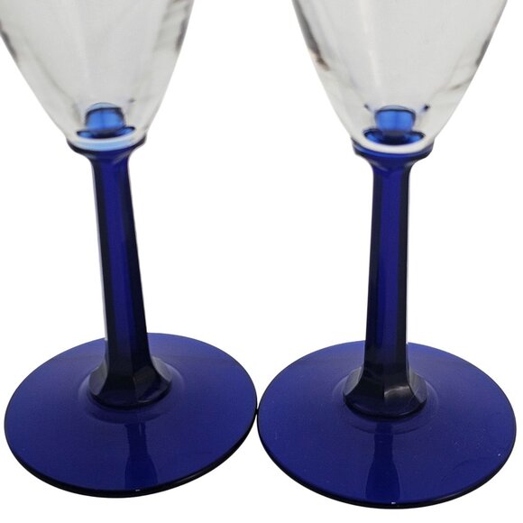 2 Cristal DArques Cobalt Blue Champagne Flutes 7" stem color square - Picture 2 of 6
